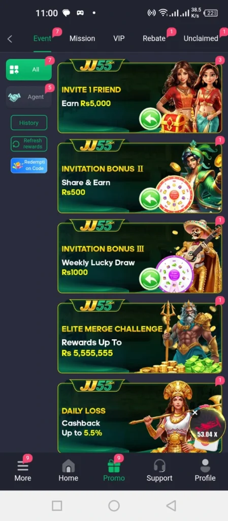 jj55 game bonuses page